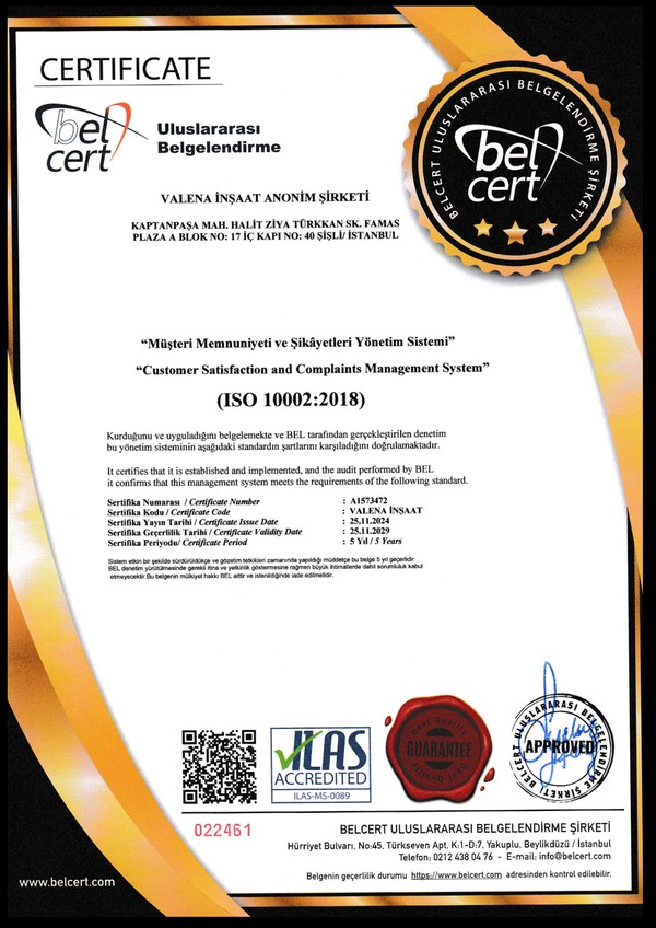 ISO 10002:2018 sertifikası