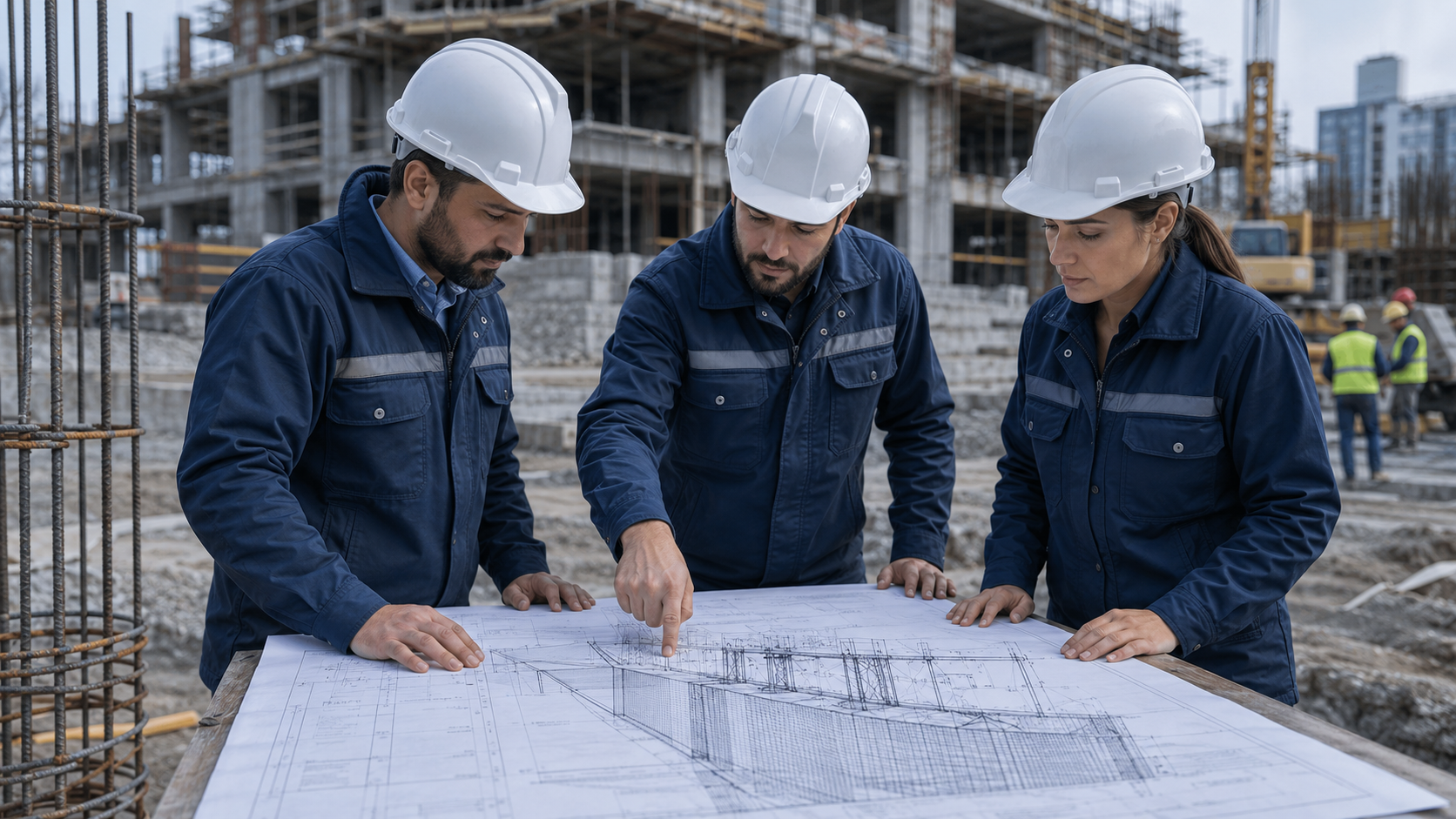 Sahada proje koordinasyonu yapan mühendisler